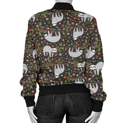 Sloth Cute Design Themed Print Women Casual Bomber Jacket