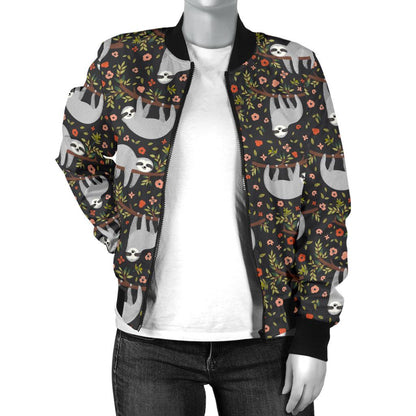 Sloth Cute Design Themed Print Women Casual Bomber Jacket