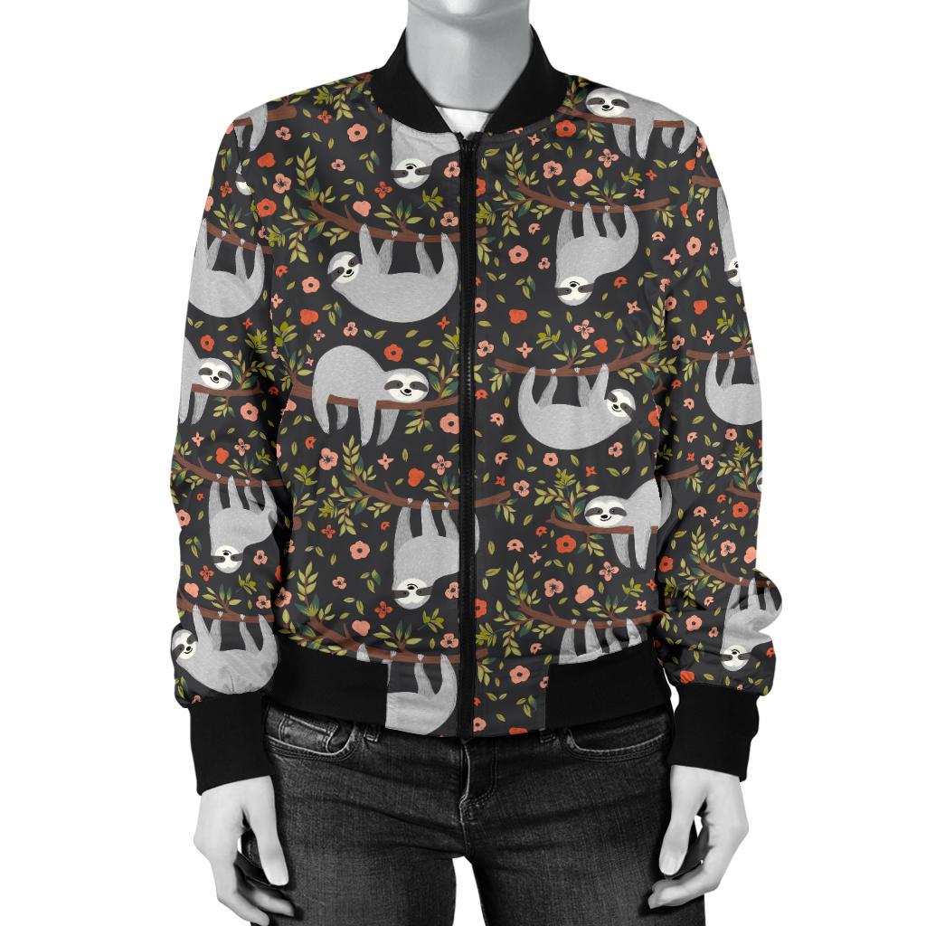Sloth Cute Design Themed Print Women Casual Bomber Jacket