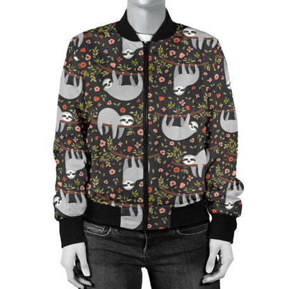 Sloth Cute Design Themed Print Women Casual Bomber Jacket