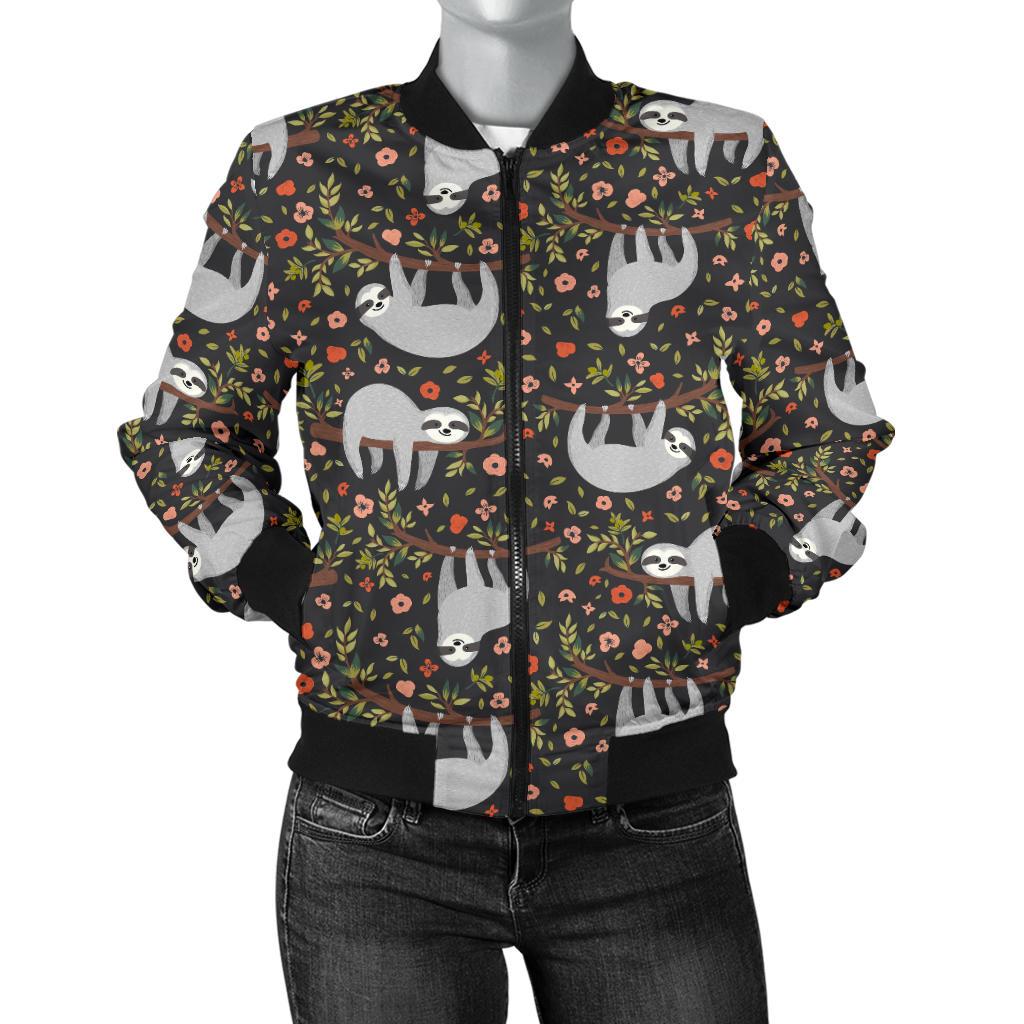 Sloth Cute Design Themed Print Women Casual Bomber Jacket