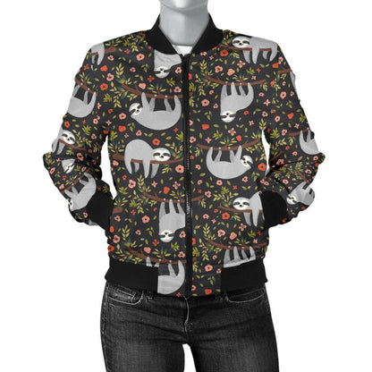 Sloth Cute Design Themed Print Women Casual Bomber Jacket