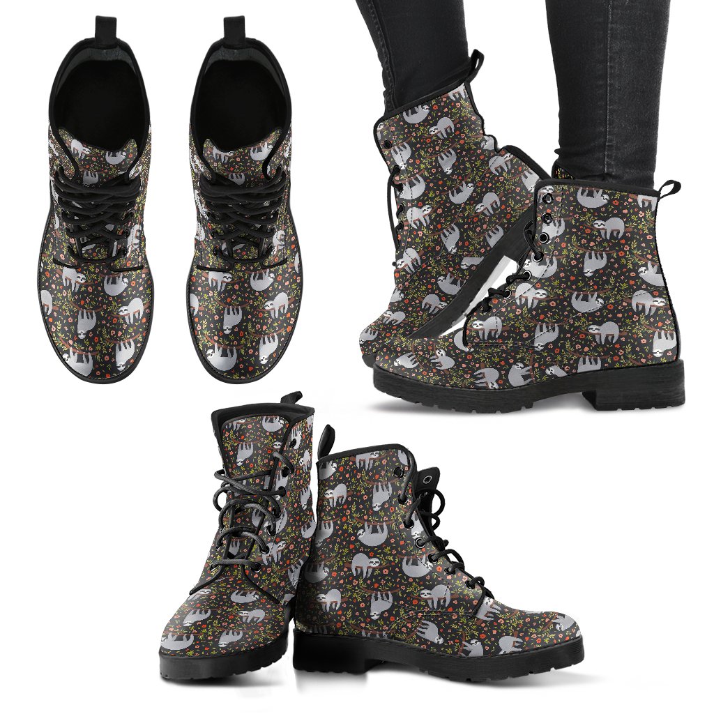 Sloth Cute Design Themed Print Women Leather Boots-JTAMIGO.COM