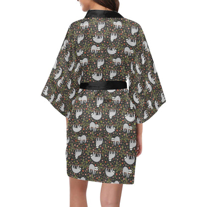Sloth Cute Design Themed Print Women Short Kimono Robe
