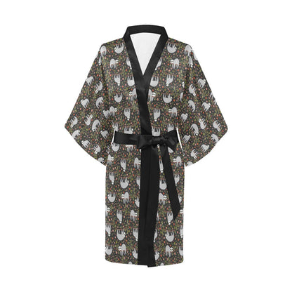 Sloth Cute Design Themed Print Women Short Kimono Robe