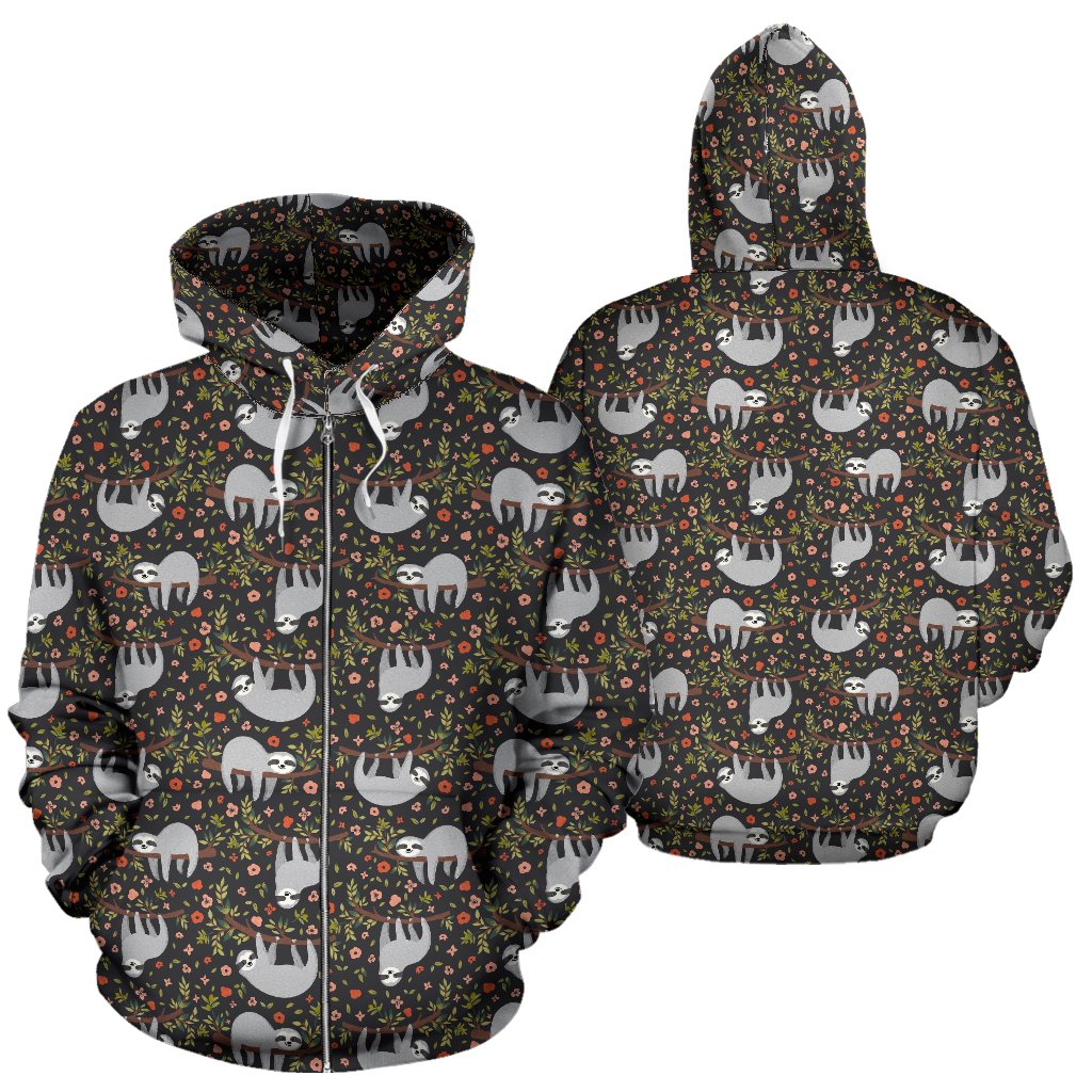 Sloth Cute Design Themed Print Zip Up Hoodie