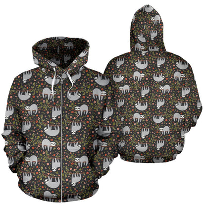 Sloth Cute Design Themed Print Zip Up Hoodie