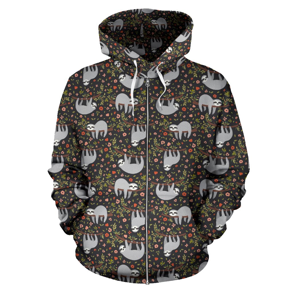 Sloth Cute Design Themed Print Zip Up Hoodie