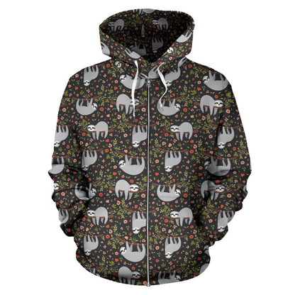 Sloth Cute Design Themed Print Zip Up Hoodie