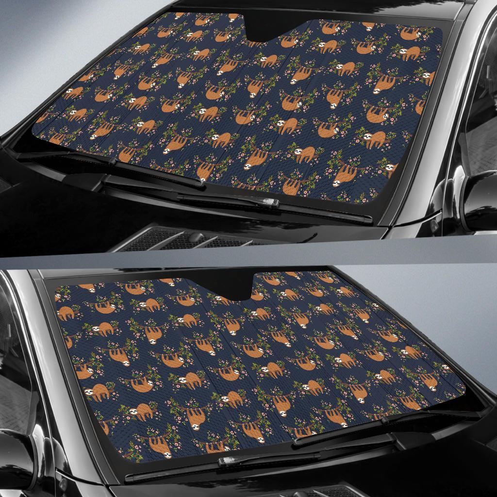 Sloth Flower Design Themed Print Car Sun Shade For Windshield