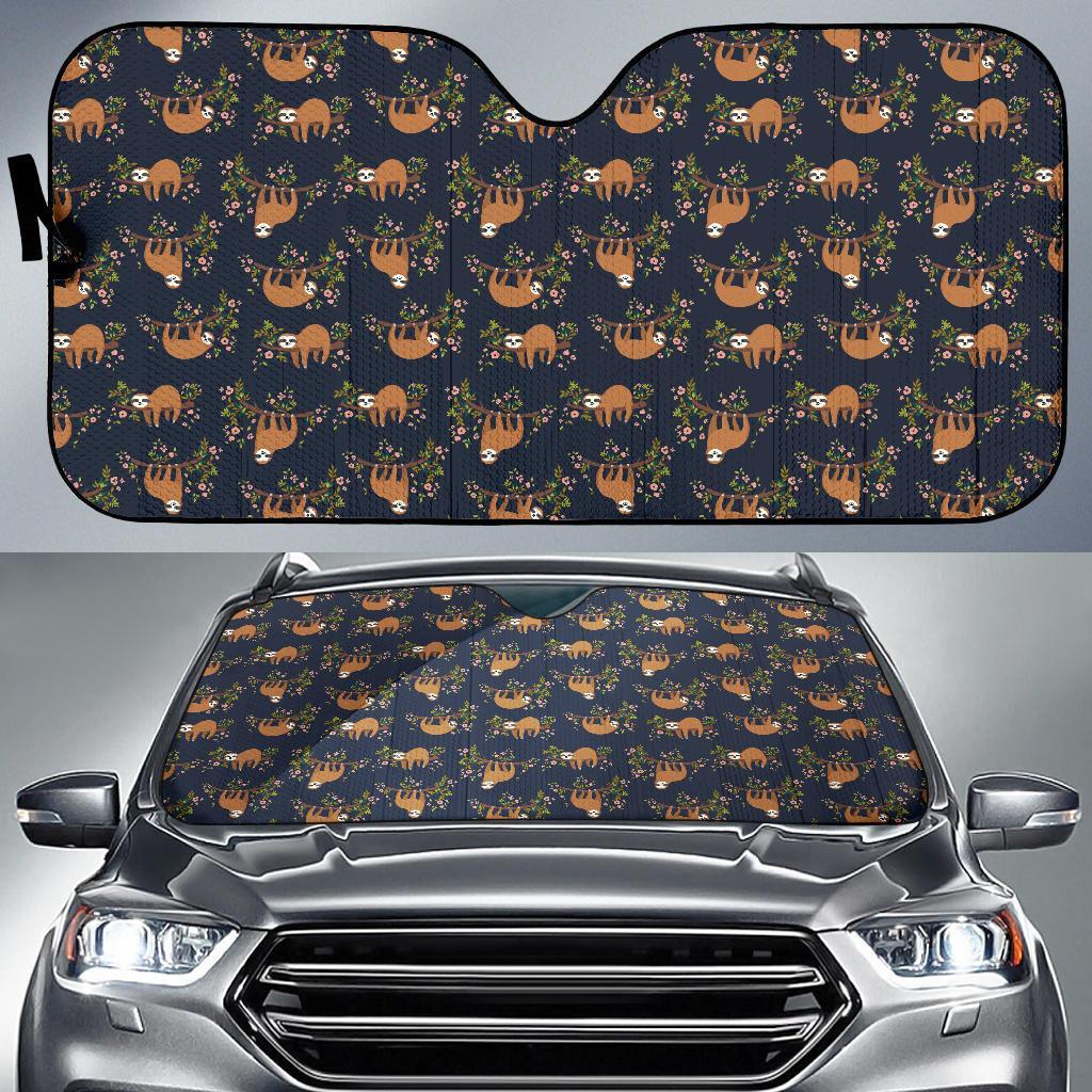 Sloth Flower Design Themed Print Car Sun Shade For Windshield