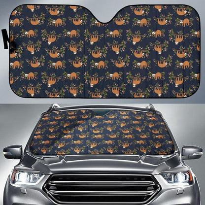 Sloth Flower Design Themed Print Car Sun Shade For Windshield