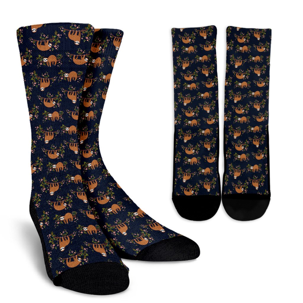 Sloth flower Design Themed Print Crew Socks
