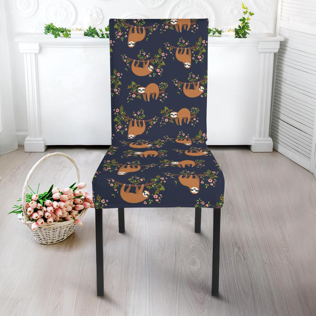 Sloth flower Design Themed Print Dining Chair Slipcover-JTAMIGO.COM