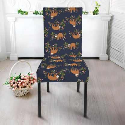 Sloth flower Design Themed Print Dining Chair Slipcover-JTAMIGO.COM
