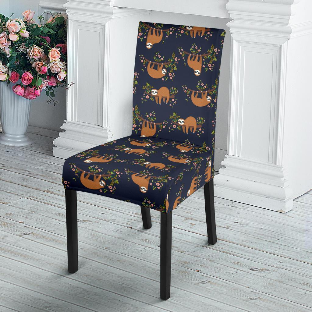 Sloth flower Design Themed Print Dining Chair Slipcover-JTAMIGO.COM