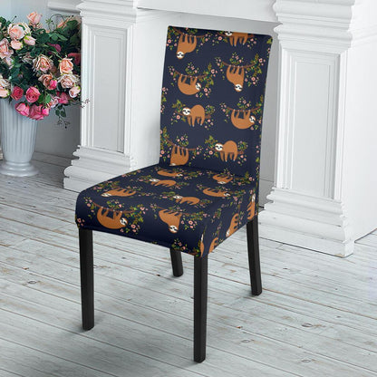 Sloth flower Design Themed Print Dining Chair Slipcover-JTAMIGO.COM