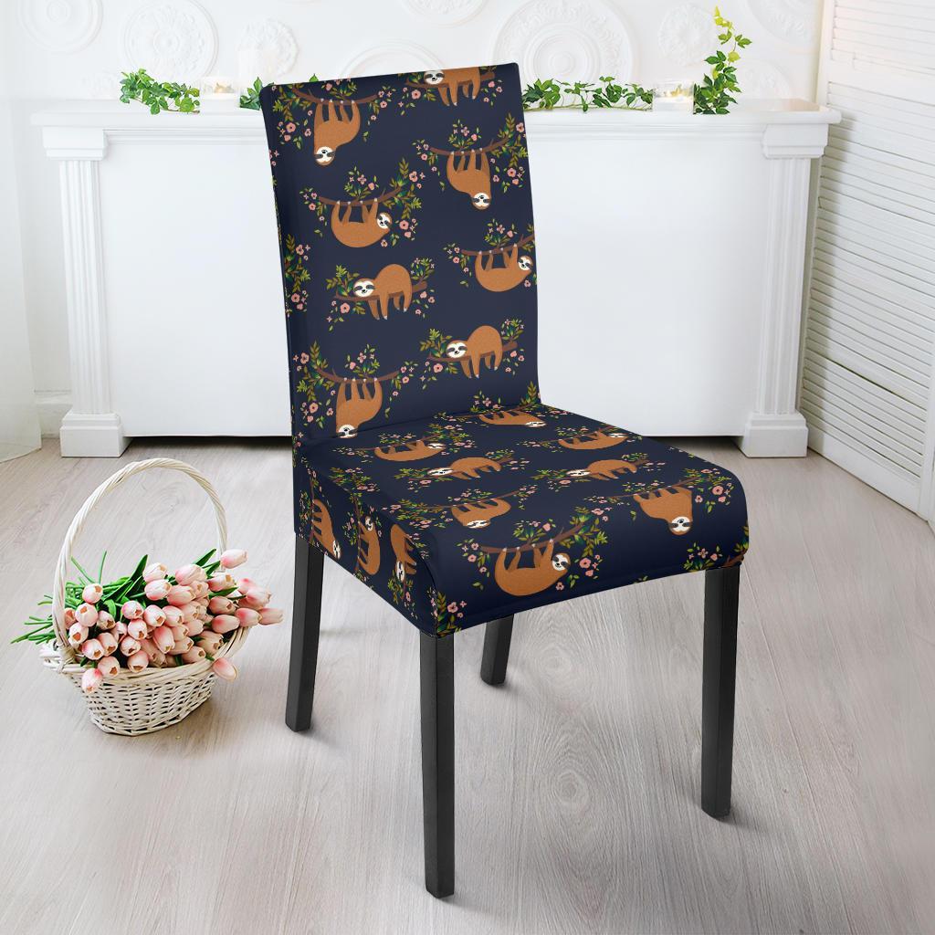 Sloth flower Design Themed Print Dining Chair Slipcover-JTAMIGO.COM