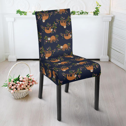 Sloth flower Design Themed Print Dining Chair Slipcover-JTAMIGO.COM