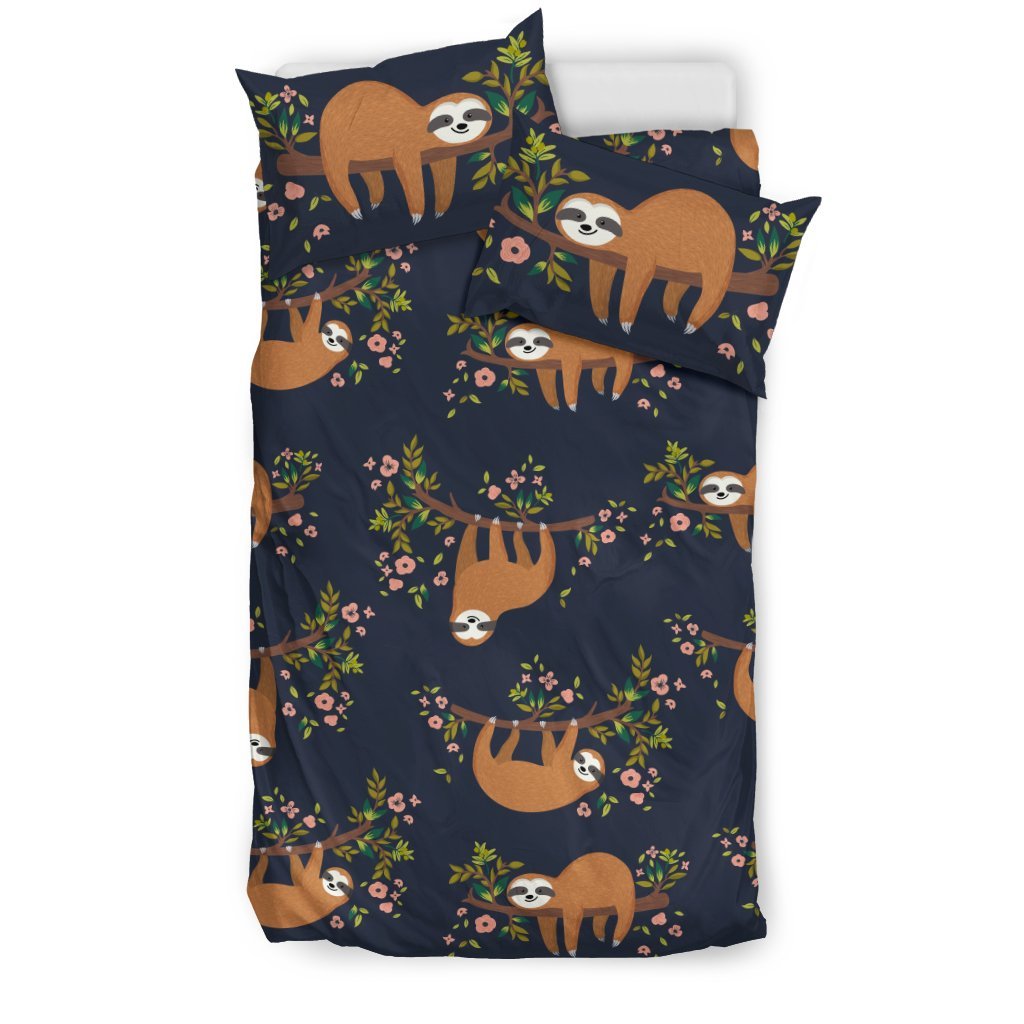 Sloth Flower Design Themed Print Duvet Cover Bedding Set