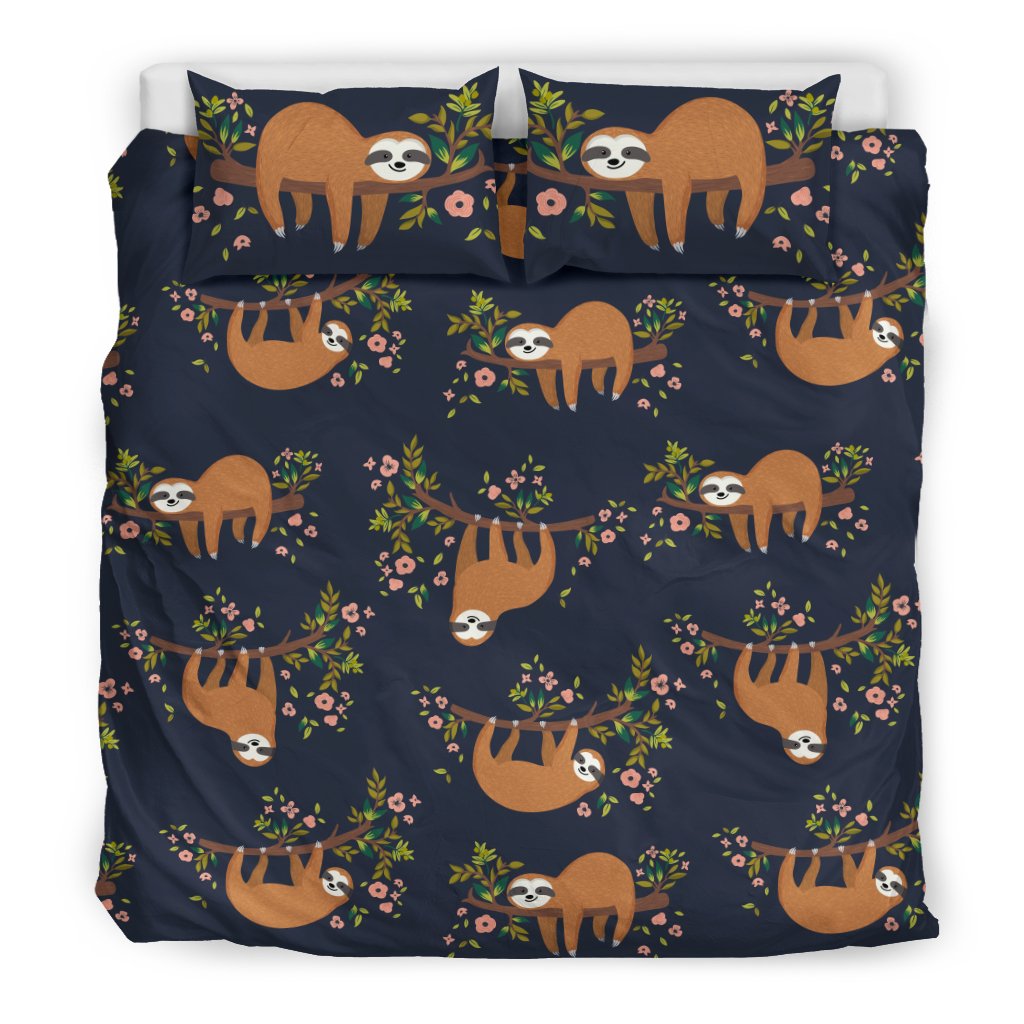 Sloth Flower Design Themed Print Duvet Cover Bedding Set