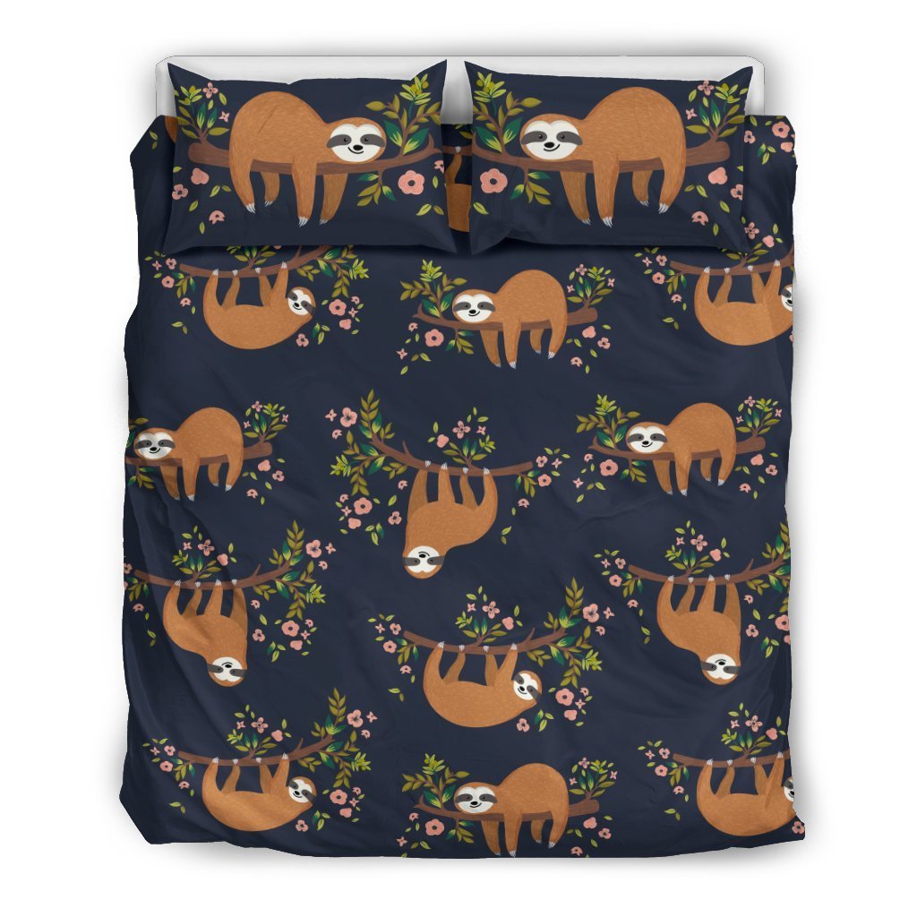 Sloth Flower Design Themed Print Duvet Cover Bedding Set