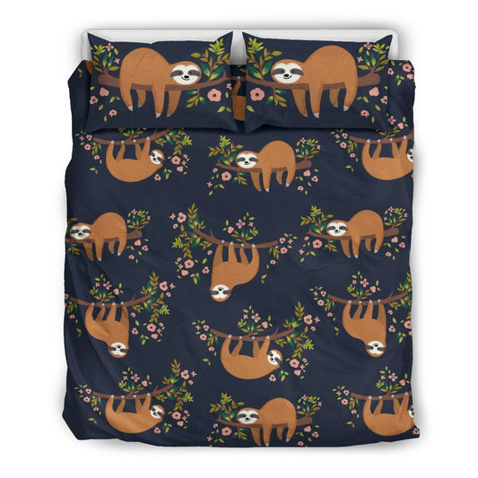 Sloth Flower Design Themed Print Duvet Cover Bedding Set