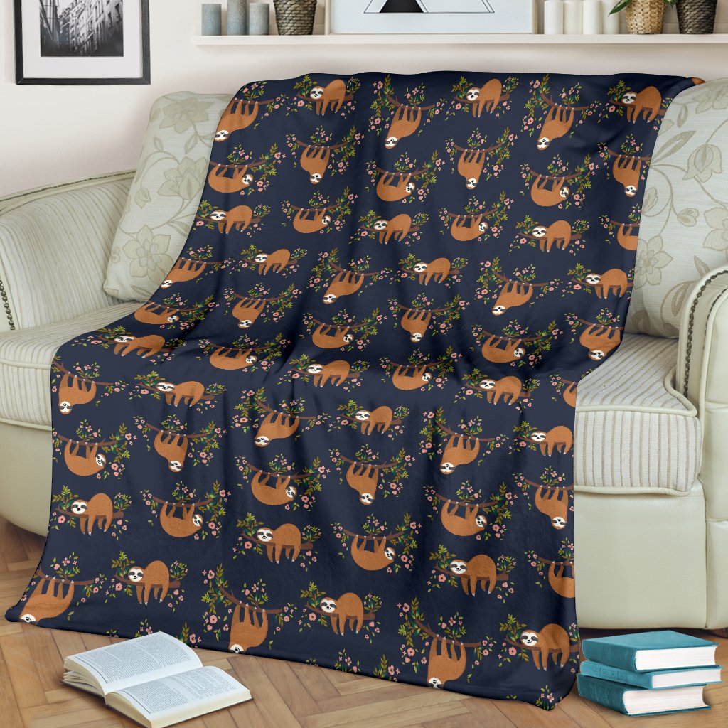 Sloth Flower Design Themed Print Fleece Blanket