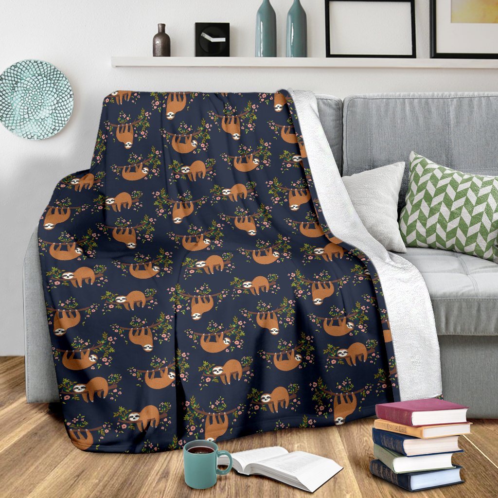 Sloth Flower Design Themed Print Fleece Blanket