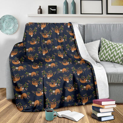 Sloth Flower Design Themed Print Fleece Blanket