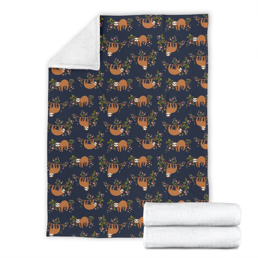 Sloth Flower Design Themed Print Fleece Blanket