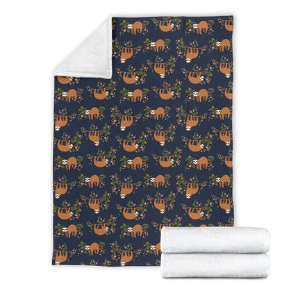 Sloth Flower Design Themed Print Fleece Blanket