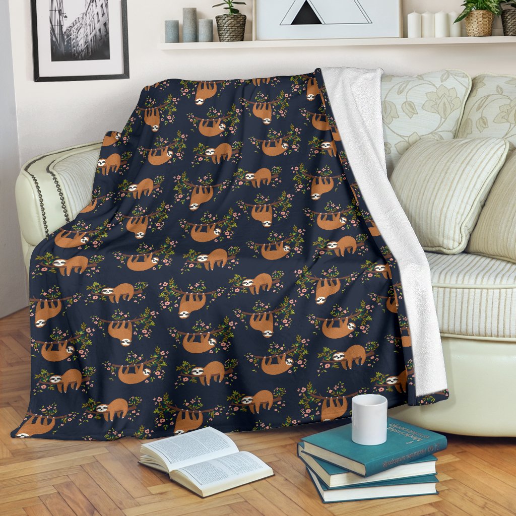 Sloth Flower Design Themed Print Fleece Blanket