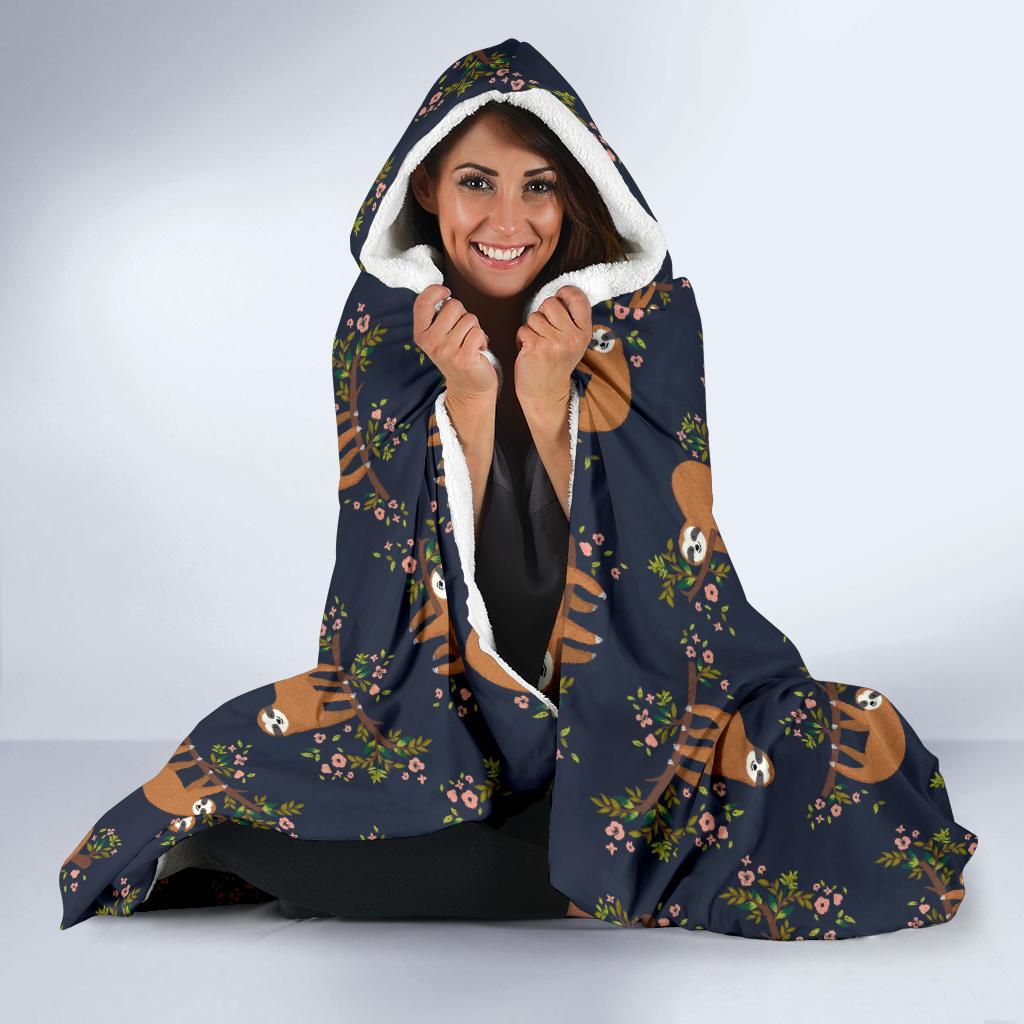 Sloth flower Design Themed Print Hooded Blanket-JTAMIGO.COM