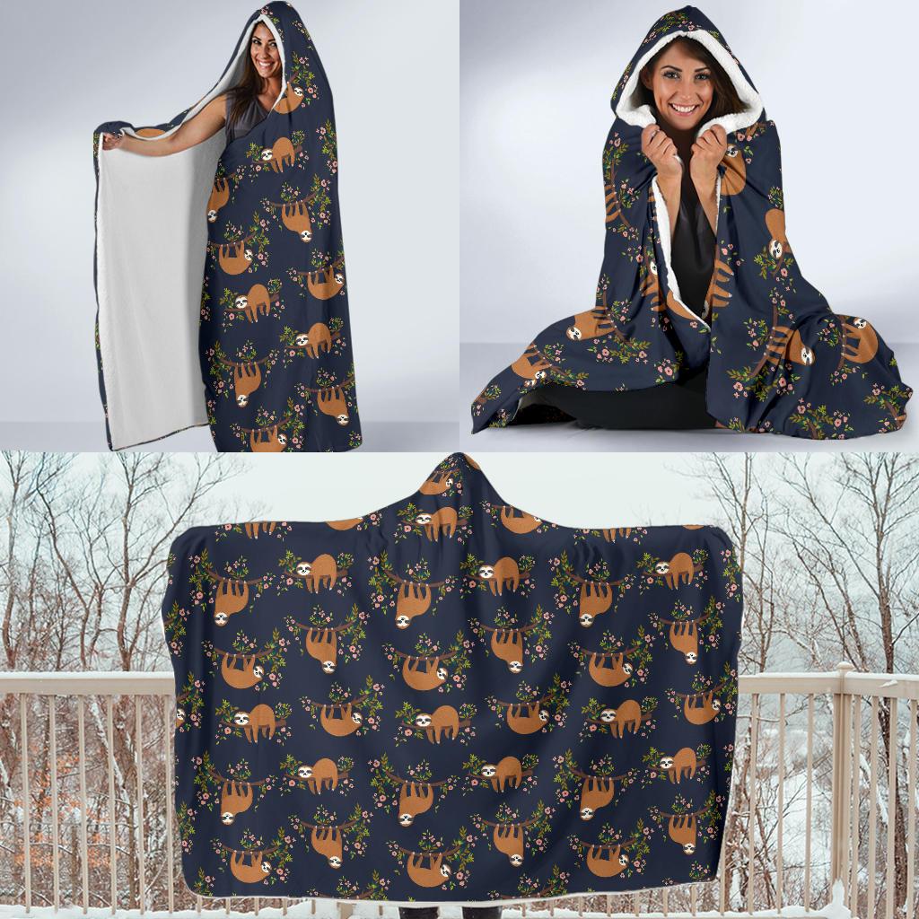 Sloth flower Design Themed Print Hooded Blanket-JTAMIGO.COM