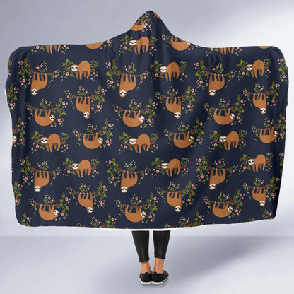 Sloth flower Design Themed Print Hooded Blanket-JTAMIGO.COM