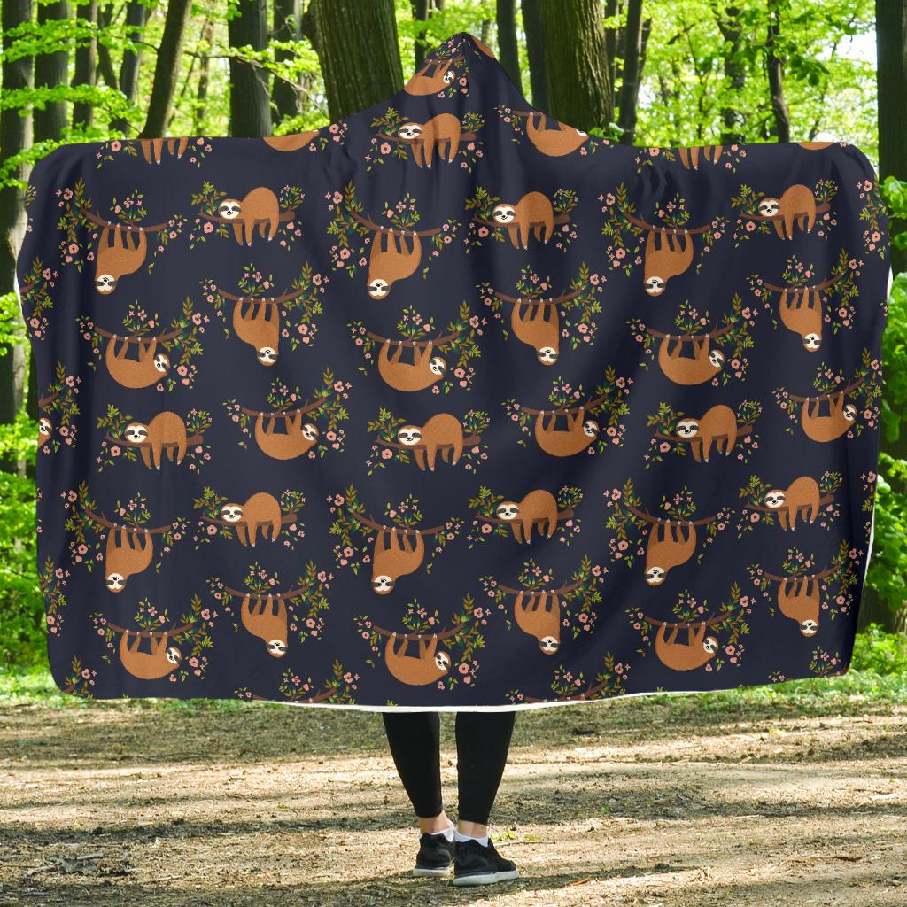 Sloth flower Design Themed Print Hooded Blanket-JTAMIGO.COM