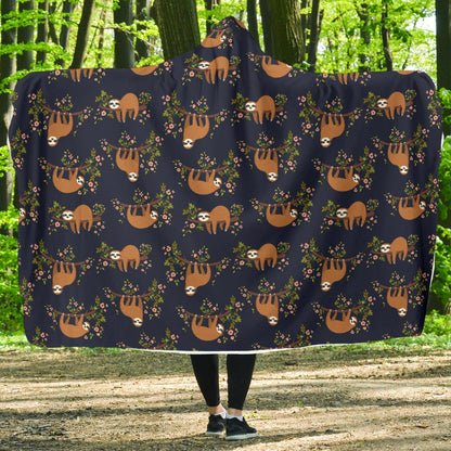 Sloth flower Design Themed Print Hooded Blanket-JTAMIGO.COM