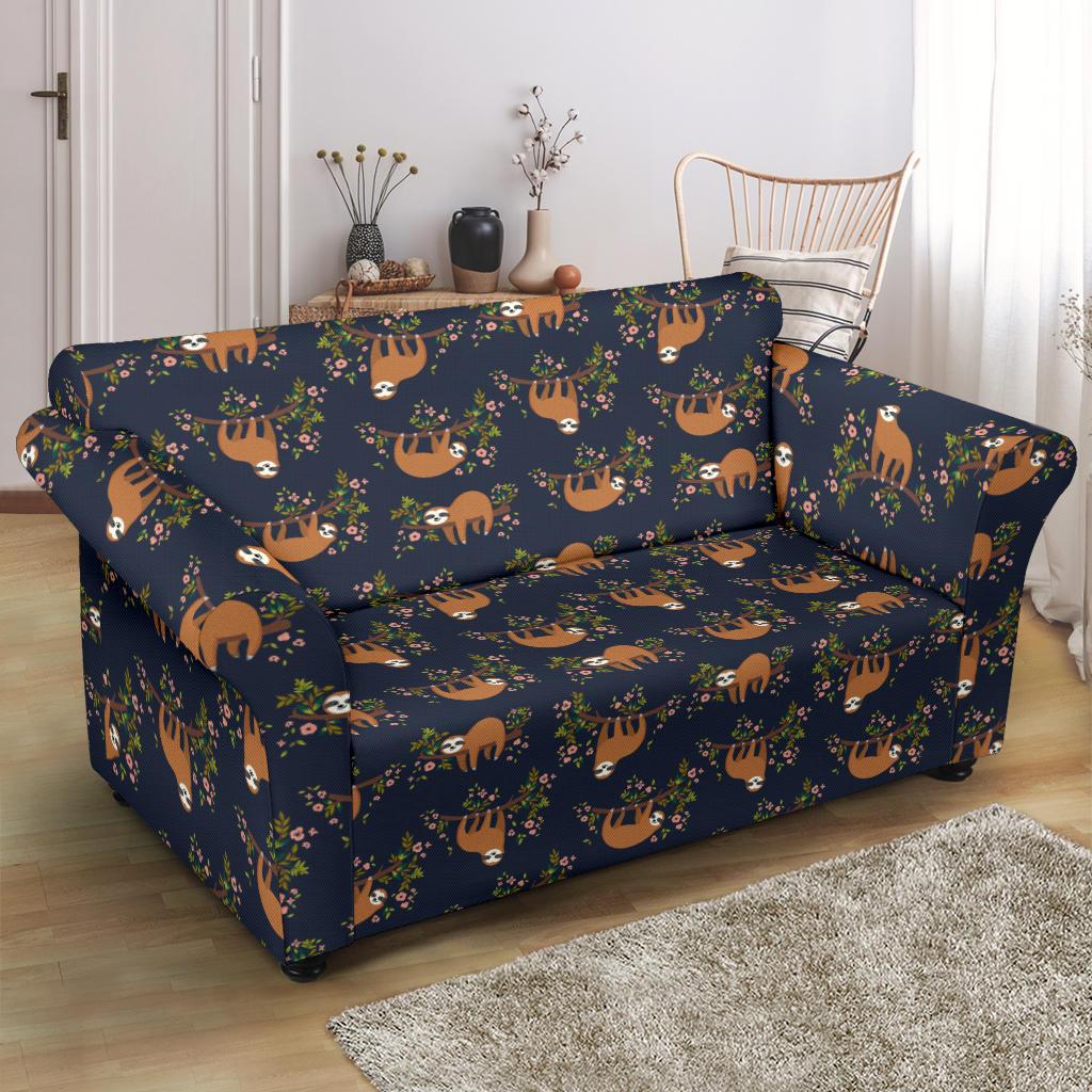 Sloth flower Design Themed Print Loveseat Slipcover-JTAMIGO.COM