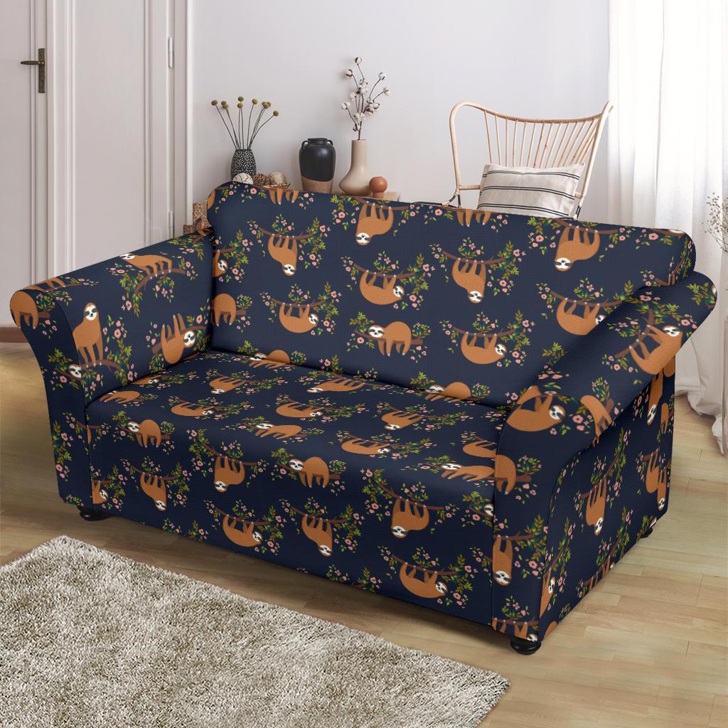 Sloth flower Design Themed Print Loveseat Slipcover-JTAMIGO.COM