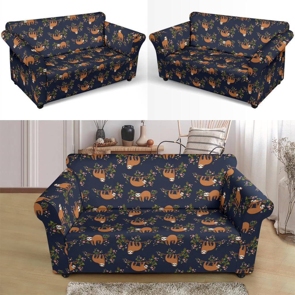 Sloth flower Design Themed Print Loveseat Slipcover-JTAMIGO.COM