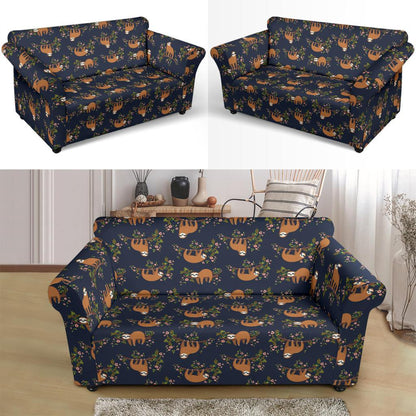Sloth flower Design Themed Print Loveseat Slipcover-JTAMIGO.COM