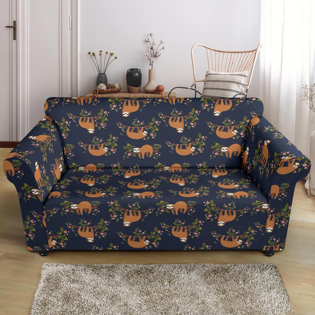 Sloth flower Design Themed Print Loveseat Slipcover-JTAMIGO.COM