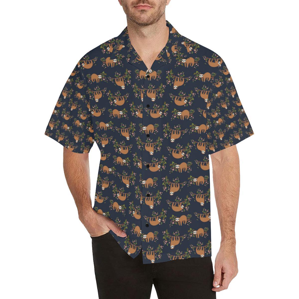 Sloth flower Design Themed Print Men Aloha Hawaiian Shirt