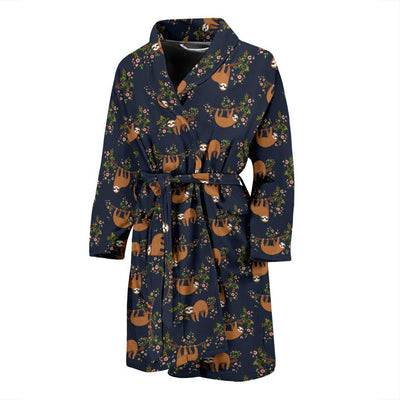 Sloth flower Design Themed Print Men Bath Robe-JTAMIGO.COM