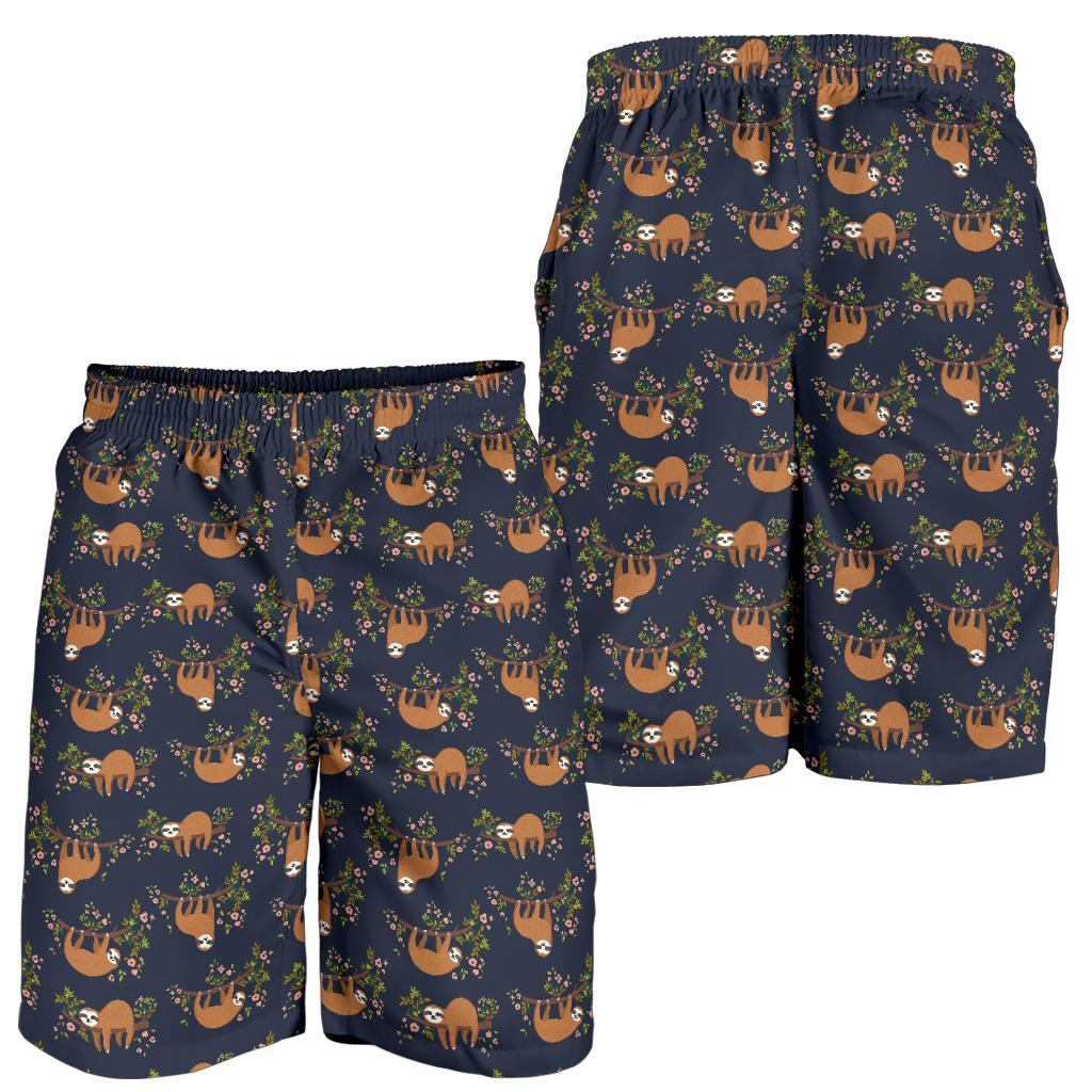 Sloth flower Design Themed Print Mens Shorts-JTAMIGO.COM