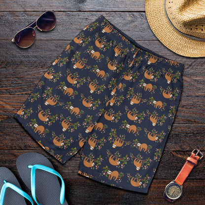 Sloth flower Design Themed Print Mens Shorts-JTAMIGO.COM
