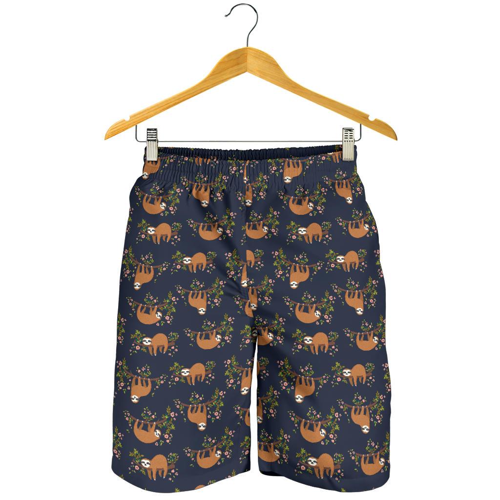 Sloth flower Design Themed Print Mens Shorts-JTAMIGO.COM