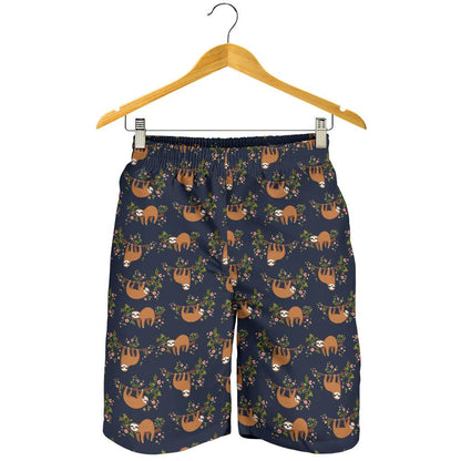 Sloth flower Design Themed Print Mens Shorts-JTAMIGO.COM