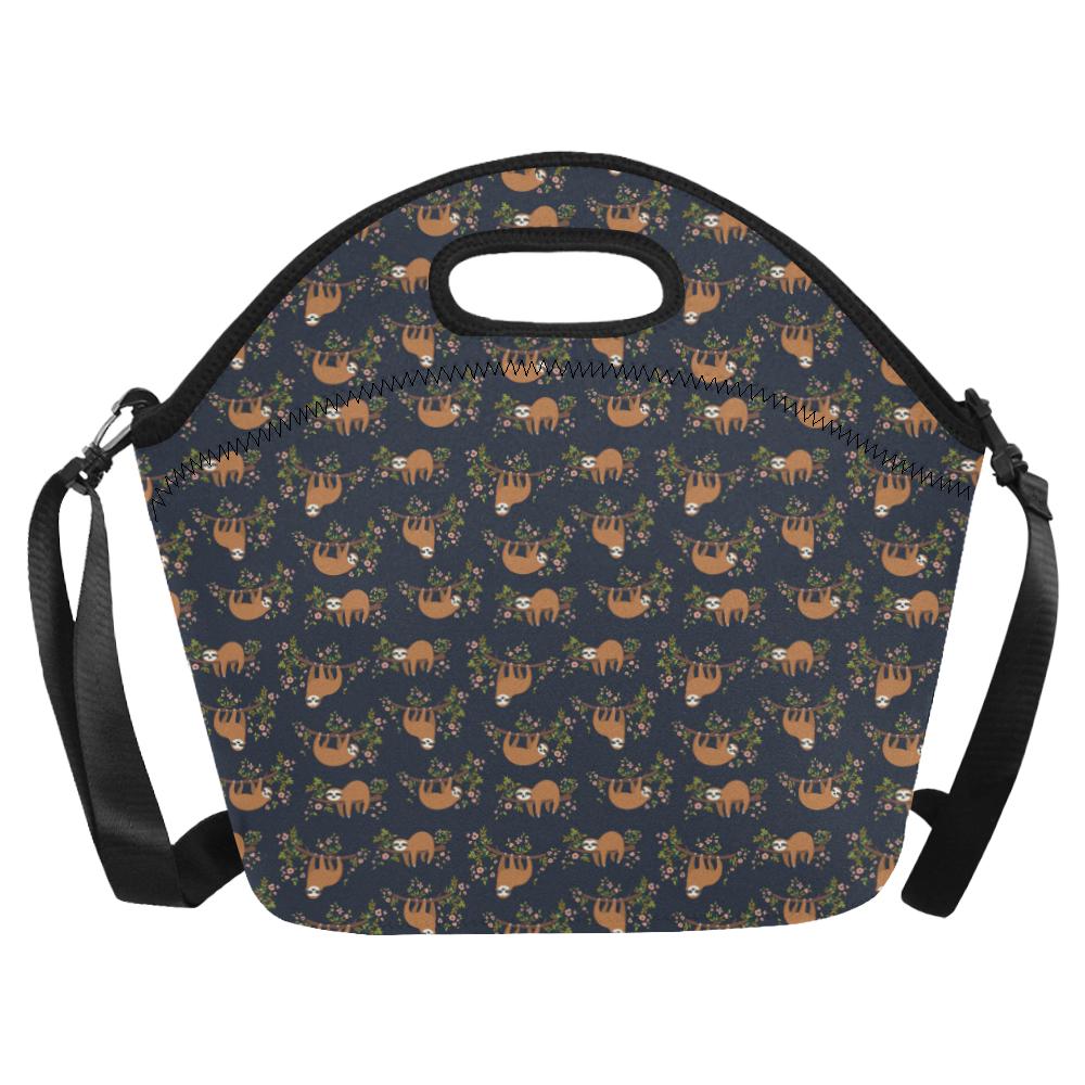 Sloth flower Design Themed Print Neoprene Lunch Bag (Model 1669)(Large)-JTAMIGO.COM